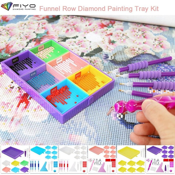 Funnel Row Diamond Painting Tray Kit, 6-in-1 Grid Tray Multifunctional Diamond Painting Accessories(Pink-Blue-Purple-transparent-Green-Yellow-Multico Matron Inn