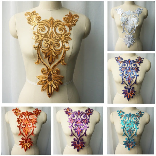 Sequin Embroidery Flower Applique Sew Iron On Patch Badge Wedding Gown Bridal Party Dress DIY Fabric Craft