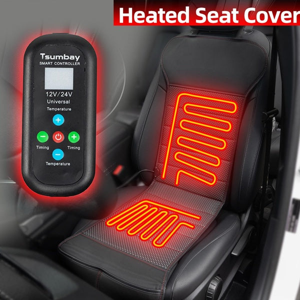 W- Smart Remote Car Heated Seat Cover Cushion Warmer 12V 24V 30W PU Leather Heating Warming Winter Pad Protector Cover Styling