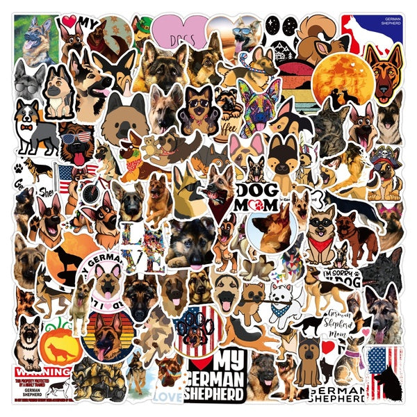 10-50-100Pcs New Cartoon German Shepherd Dog Stickers Cute Animal Dog Stickers Graffiti Stickers for DIY Luggage Laptop Skateboard Motorcycle Bicycle