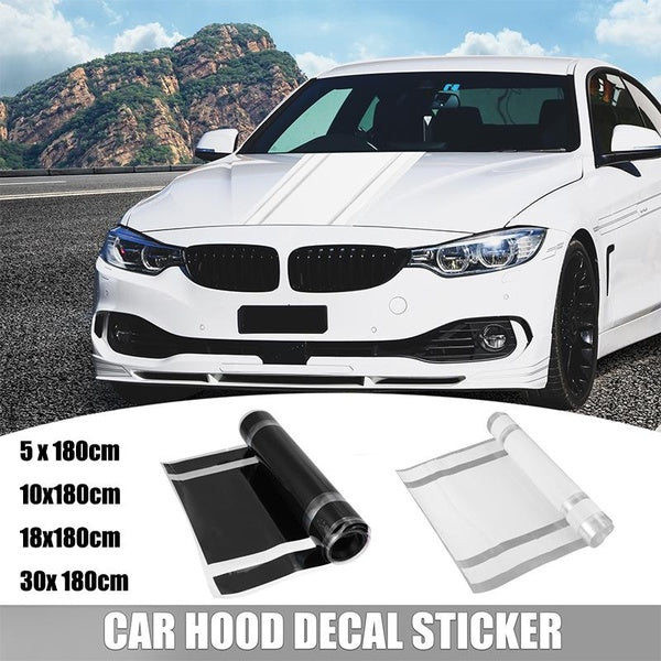 5-10-18-30 x 180cm Car Hood Stripe Pattern Sticker Auto Exterior Decal Decoration for Car Hood Roof Trunk Skirt Bumper White-Black