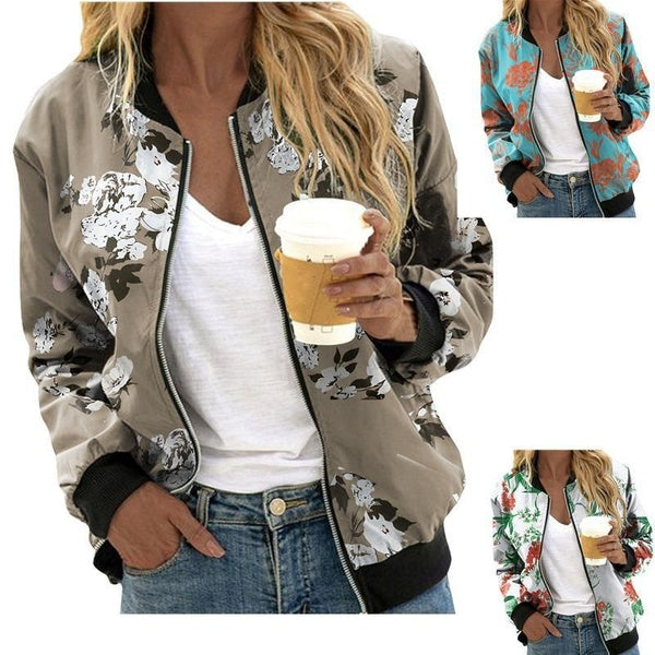 New Ladies' Casual Long-sleeved Printed Jacket Coat Baseball Uniform Women‘s Blouse