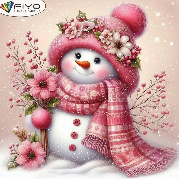 FIYO DIY 5D Pink Christmas Snowman Diamond Painting Full Drill with Number Kits Home and Kitchen Fashion Mosaic Diamond Painting Canvas Wall Decorati