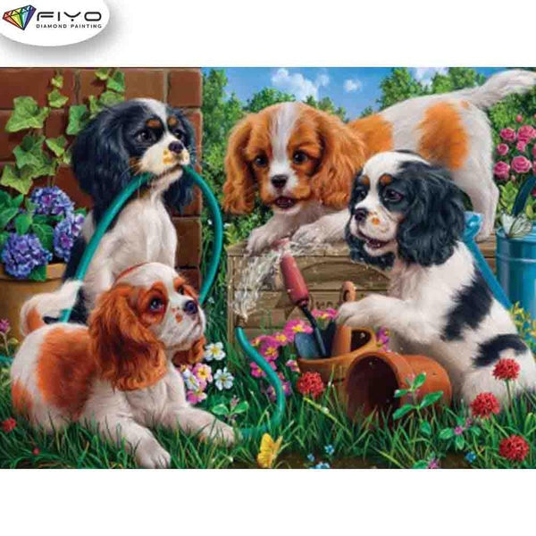 FIYO Dog DIY 5D Diamond Painting Full Drill with Number Kits Home and Kitchen Fashion Mosaic Diamond Painting Canvas Wall Decoration Gift Crafts for