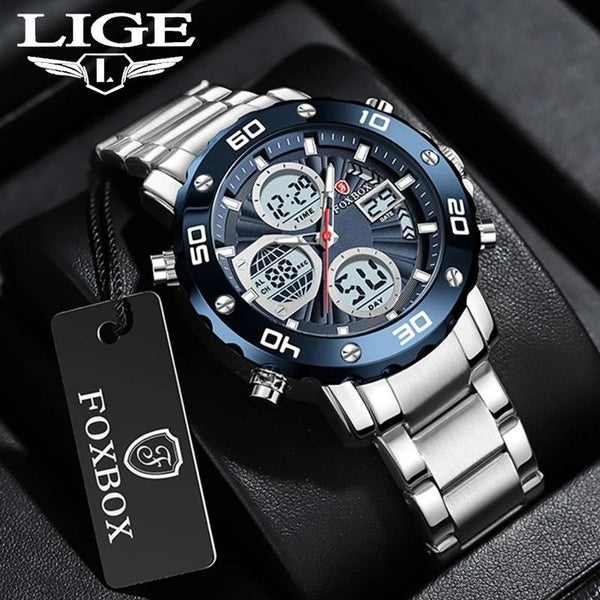 Montres pour hommes montre de Sport de mode de luxe LIGE flambant neuf hommes Quartz analogique horloge numérique mâle étanche montres en acier inoxy