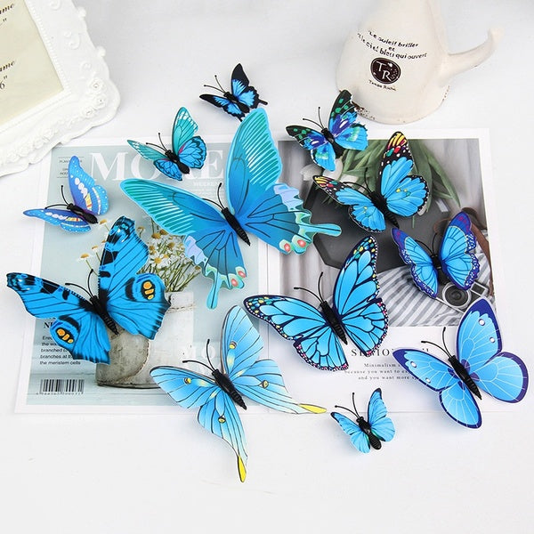New 12-lot PVC 3d Effect Multicolor Butterflies Wall Sticker Beautiful Butterfly for Kids Room Wall Decals Decoration DIY wall art