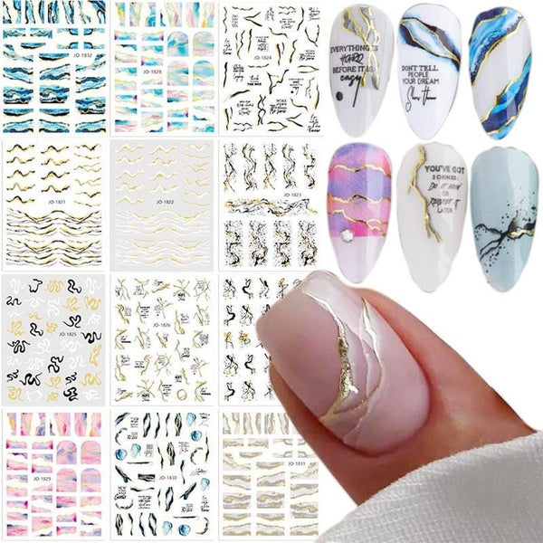 1pc-3pcs Marble Blooming Nail Art Design Stickers Sef-adhesive