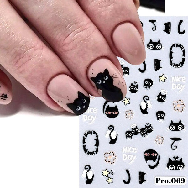 Lovely Cat 5D Nail Art Sticker Cartoon Panda Embossed Nail Decals DIY Slider For Beauty Nail Art Decoration Manicure Accessories
