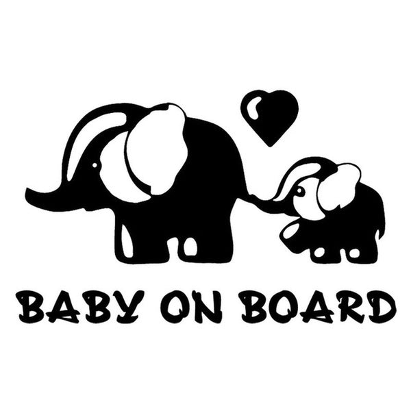 Lovely Car Sticker Baby on Board Elephant Mother and Baby Accessories Reflective Waterproof Vinyl Decal,9cm*16cm