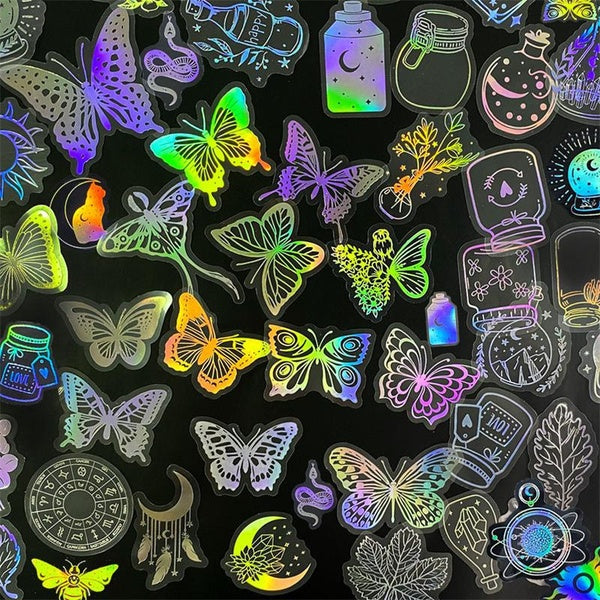 10-50-100PCS Butterfly Stickers Holographic Vinyl Stickers Water Bottle Laptop Mobile Phone Skateboard Kids Adult Stickers