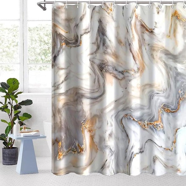 Marble Shower Curtain, Metal Reinforced Grommets Easy Installation, Quick-Dry-Resistant Machine Washable, Folding Shower Divider Curtain For Bathroom