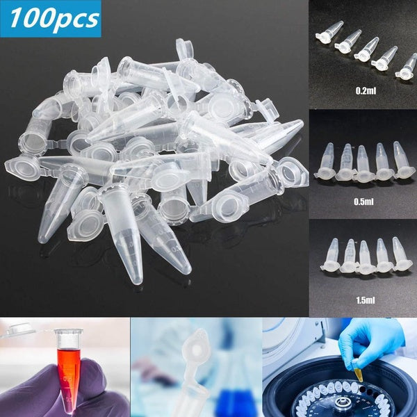 Tubes de microcentrifugeuse en polypropylène 100 pièces 0.2 ml-0.5 ml-1.5 ml avec bouchon à pression pour conteneur de stockage d'échantillons sans f
