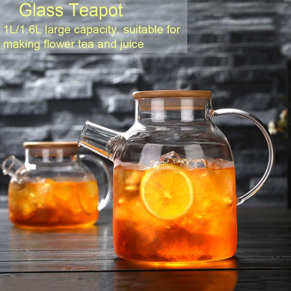 1PC High Borosilicate Heat-resistant Glass Teapot Chinese Glass Teapots Household High Handle Transparent Flower Coffee Glass TeaPot JO 1105
