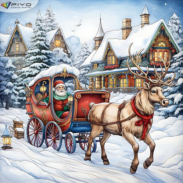 FIYO Santa Claus Delivers The Gifts. DIY 5D Diamond Painting Full Drill with Number Kits Home and Kitchen Fashion Mosaic Diamond Painting Canvas Wall