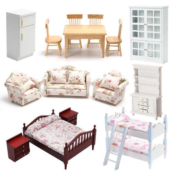 1-12 Handmade Simulation Small Sofa Stool Chair Mini Wood Furniture Model Toys for Doll House Decoration Dollhouse Miniature Accessories