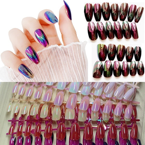 24pcs Oval Head False Nails Tips for Nails Fingernails Acrylic Fake Nails Art Artificial Nails With Glue Design Women Nail Supplies Extension