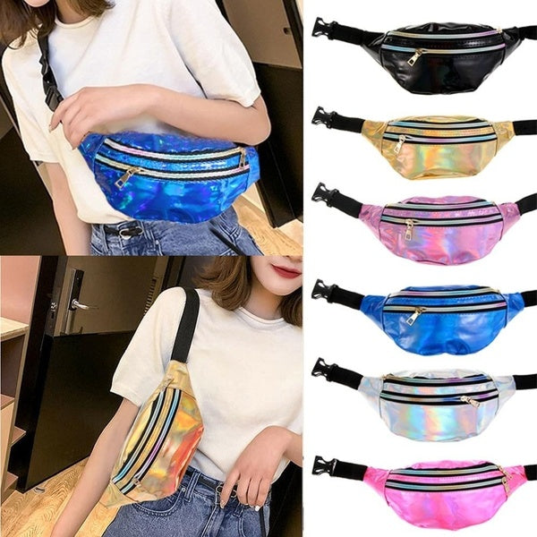 Multifunction Glitter Storage Bag Hip Purse Satchel Waist Packs Make-up Pouch Fanny Pack Laser Belt Bags