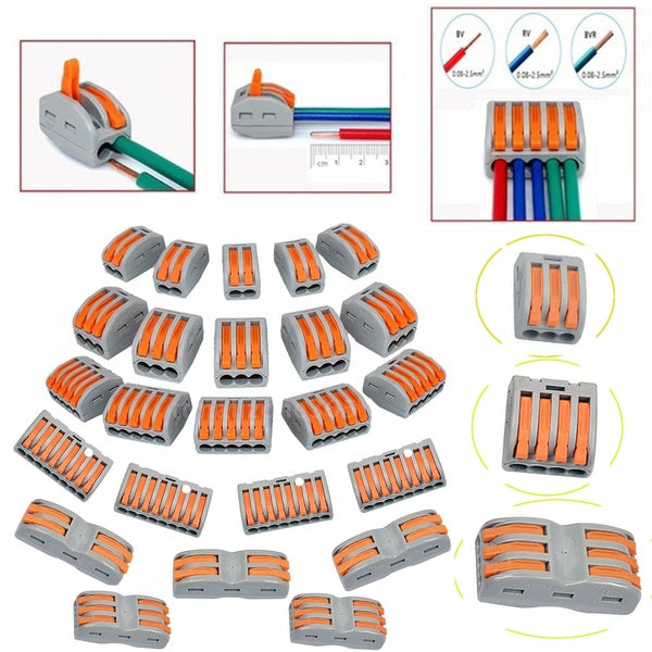 5X Spring Leve Electrical Terminal Connectors Wire - Cable Block Clamp Reusable PCT SPL 2-3-5-8 Way