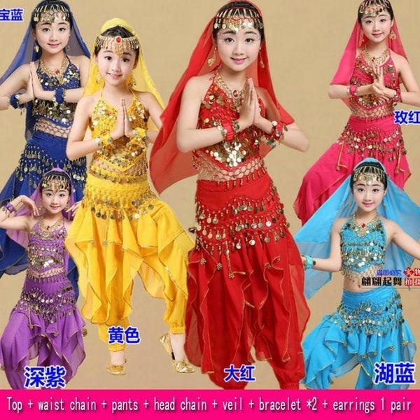 Girls Indian Dance Costume Set with Accessories for Performances - Ensemble for Kids Matron Inn