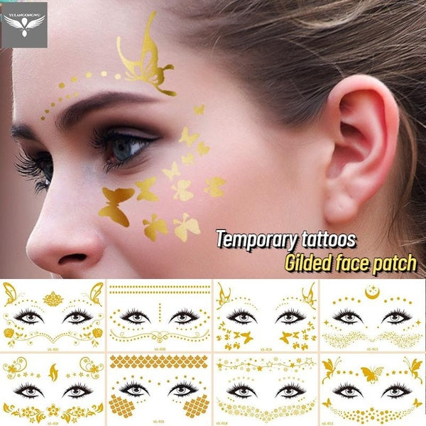 Hot selling electric syllable face stickers in Europe and America, waterproof and gilded face tattoo stickers, makeup dance party freckle stickers, t
