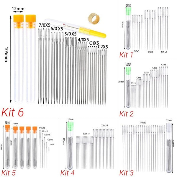 (6 styles en option) Aiguilles à coudre à grand chas - Aiguilles à coudre à main à gros chas dans un tube de rangement d'aiguilles pour les projets d