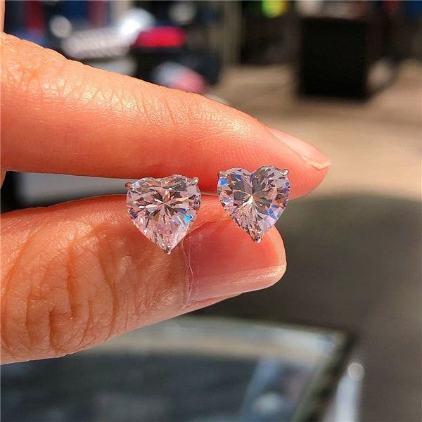 Women Fashion Accessories 925 Sterling Silver Heart-shaped Diamond Stud Earrings Wedding Party... Matron Inn