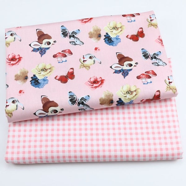 2 Pcs-lot Cartoon Butterfly Mushroom Bunny Cotton Fabric Patchwork Baby Quilting Bedding Sewing Clothing Needlework DIY Material Cloth