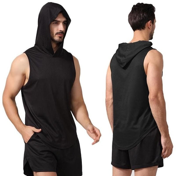 3 Pack Men's Workout Hooded Tank Tops Bodybuilding Muscle Cut Off T Shirt Sleeveless Gym Hoodies
