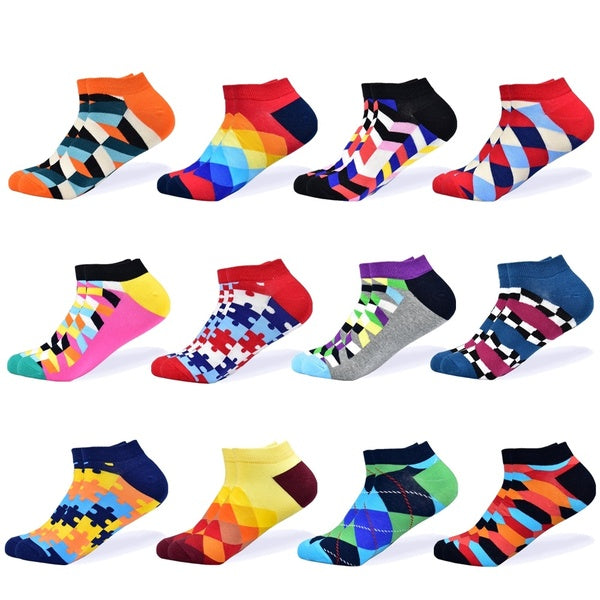 2023 socks men's latest design boat socks short summer socks quality business geometric lattice colorful men's cotton socks