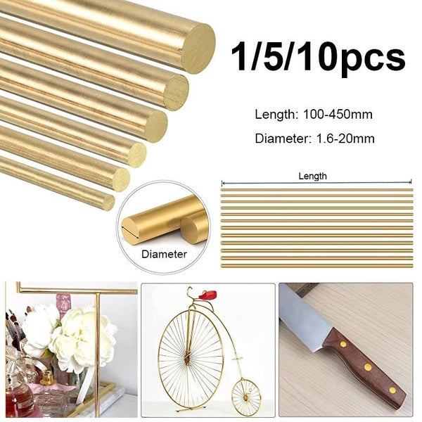 Tige de barre ronde en laiton de diamètre 1.6 - 20mm pour bricolage matériau de poignée de couteau fil circulaire Tube modélisme tige en laiton longu