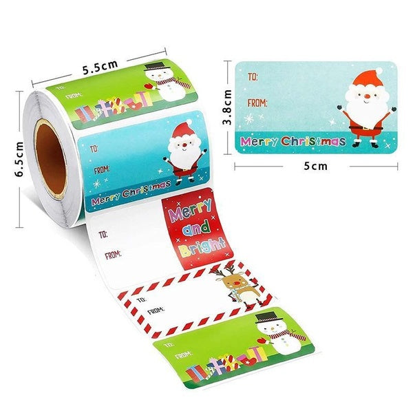 1Roll 500Pcs Happy Christmas Sticker Labels Gift Present XMAS Self Adhesive Festive