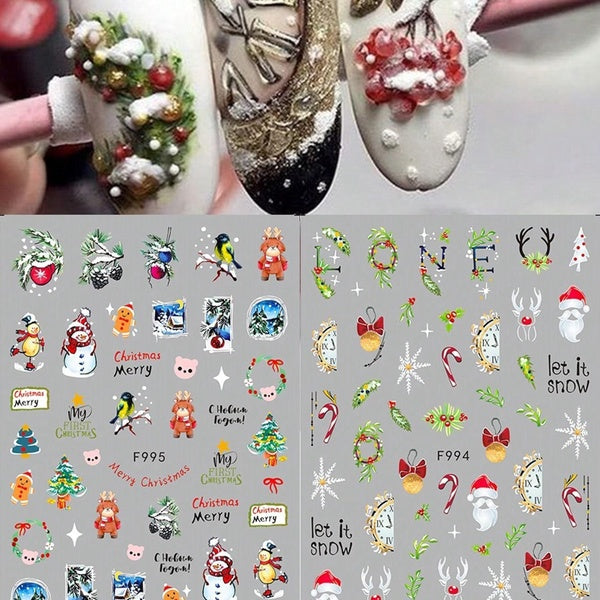 Winter New Year Stickers Nail Art Holiday Designs DIY Nail Decals Clock Wreath Snowman Bird Christmas Nail Stickers Manicure Decor Nail Art Accessori