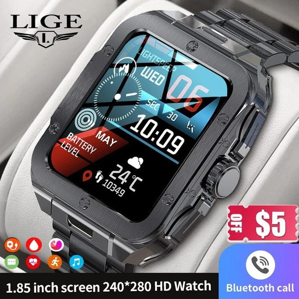LIGE 2023 nouvelle montre intelligente hommes plein écran tactile Sport Fitness IP67 étanche Bluetooth appel pour hommes Smartwatch extérieur montres