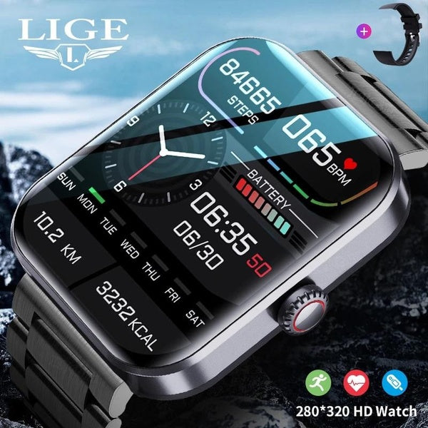 2023 LIGE Montre intelligente pour homme et femme 1,9'' HD Full Touch Screen Bluetooth Watch, Glycémie Sucre Oxygen Pressure Temperature Monitor, Cad