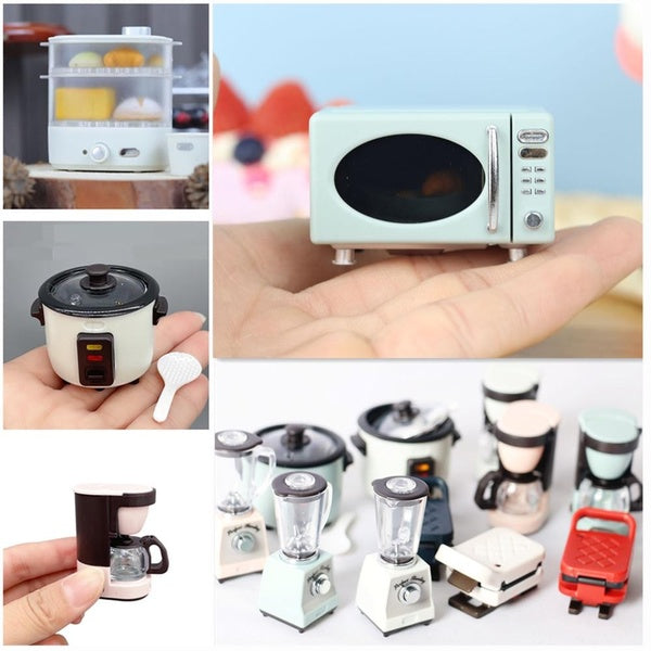 1:12 Dollhouse Kitchen Appliances Min Microwave Oven-Electric Steamer-Rice Cooker-Coffee Machine-Juicer-Electric Baking Pan Dolls House Miniatures Sc