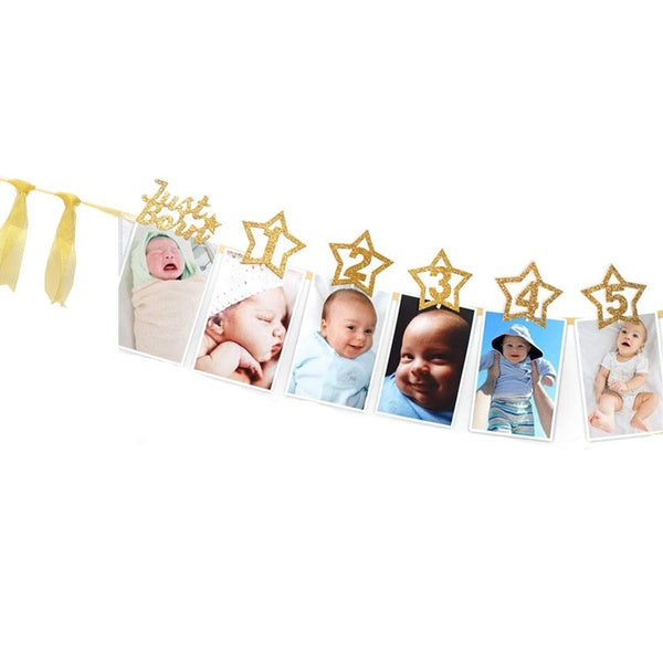 12 Months Photo Frame Banner First Happy Birthday Decorations 1st Baby Boy Girl My 1 One Year Party Supplies