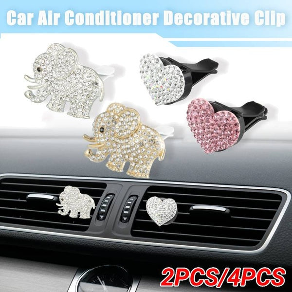 2PCS-4PCS Diamond Rhinestone Elephant Heart Shape Car Perfume Clip Air Freshener Clip Fragnance Clip Car Diffuser Vent Clips Cute Car Interior Access