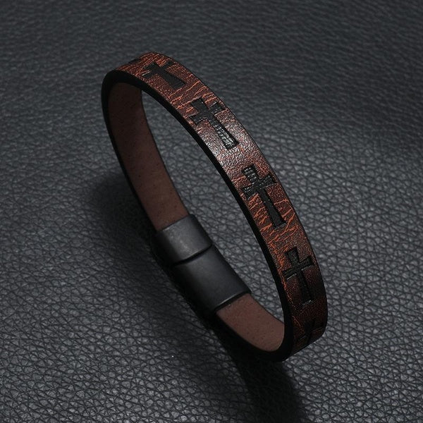 Novel Men Leather Bracelet Detachable Magnet Buckle Punk Cross Braclet Accessories For Him Pulseras Para Hombre Erkek Bileklik Matron Inn