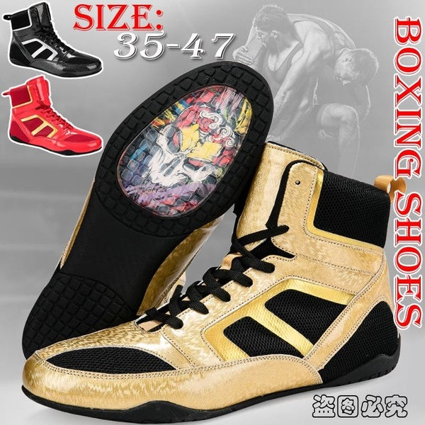 New Classic Men Women Boxing Shoes Wrestling Shoes Fitness Boxing Non-slip Training Shoes Young High-top Boxing Wrestling Fighting Shoes Male Boots