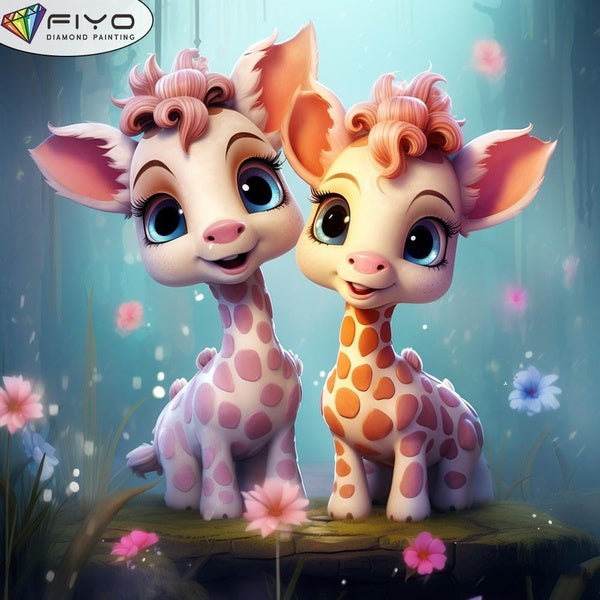 FIYO DIY 5D Giraffe Diamond Painting Full Drill with Number Kits Home and Kitchen Fashion Mosaic Diamond Painting Canvas Wall Decoration Gift Crafts