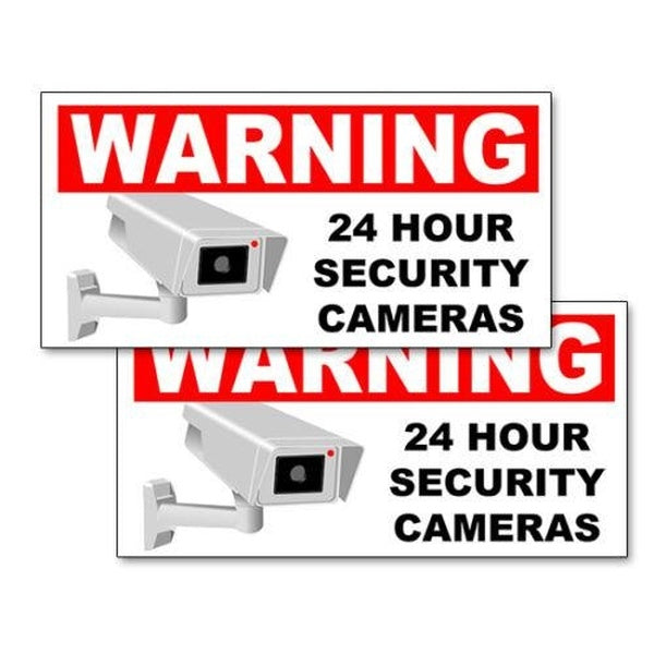 2Pcs SECURITY CAMERA STICKERS - 24 HOUR Warning Decals Outdoor Vinyl Labels