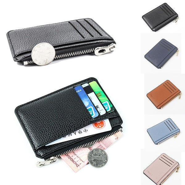 Ultra-thin Simple Multi-card Coin Purse Lychee Zipper Card Holder Men and Women Wallet