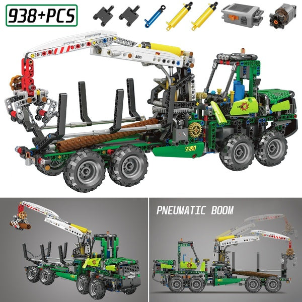 New Pneumatic Log Loader Car Building Blocks Toys Logging Truck Vehicles Model DIY Bricks Kits for Adults Kids Children Gifts