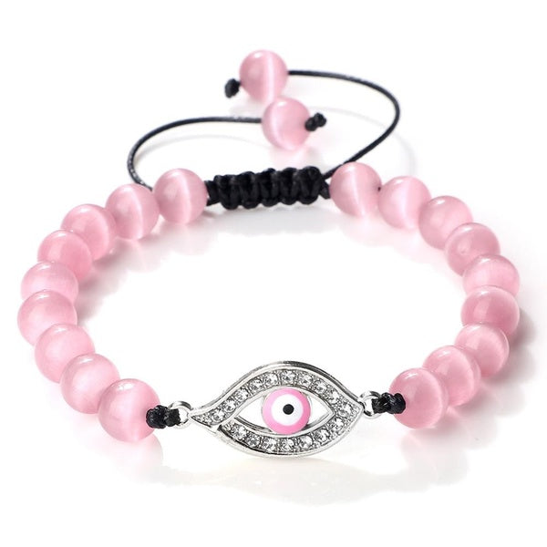 Bracelet en pierre ail de chat blanc rose naturel, perles porte-bonheur mauvais ail réglables pour hommes, opale, breloque tressée, bijoux de Yoga po