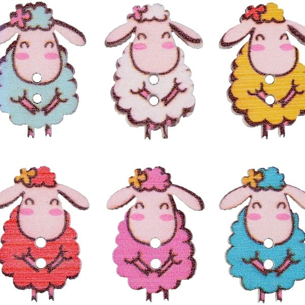 Boutons - Boutons de couture - Boutons en bois en vrac Boutons pour l'artisanat Bouton - 50pcs Boutons Mix Color, forme de mouton mignon