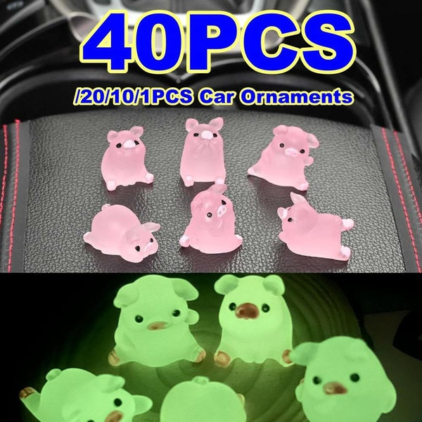 40-20-10-1PCS Mini Resin Cute Pig Ornament Decoration Cartoon Luminous Pigs Ornaments Car Dashboard Auto Home Decoration Car Interior Ornament Decora