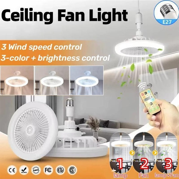 Ventilateur de plafond E27 avec télécommande et Base de convertisseur d'éclairage AC85-265V à 3 vitesses pour l'éclairage de la chambre et du salon