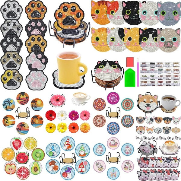 10 Style 5D Diamond Painting Coaster DIY Wooden Crafts Exquisite Coasters Home Decoration @#A09