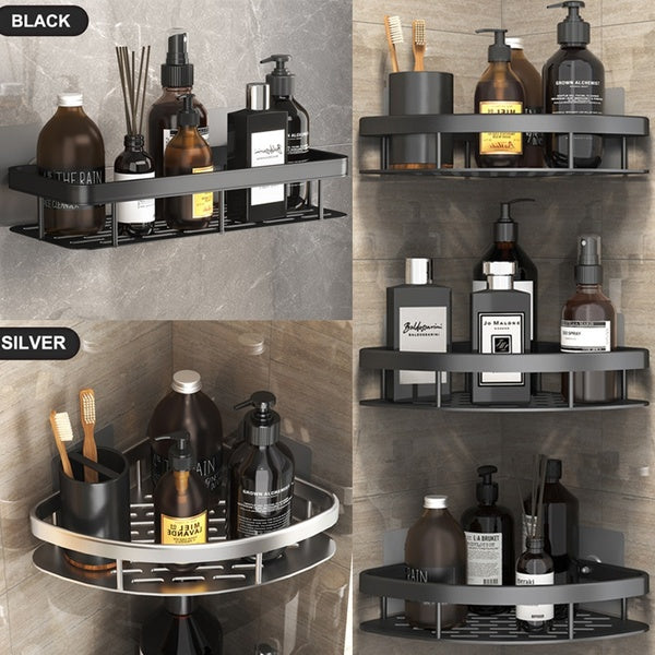1-2pc No-drill Corner Shower Caddies Bathroom Shelves Shampoo Storage Shower Rack Space Saving Wall-mounted Bathroom Accessories Bathtub Organizer Sh