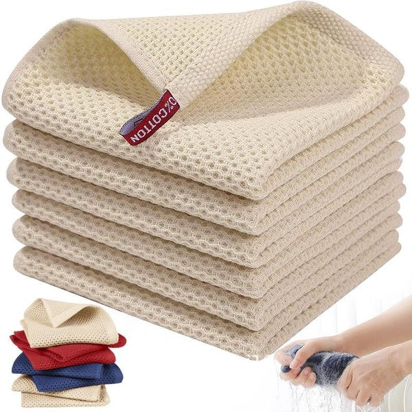 Cotton Dish Cloths Quick Drying Kitchen Towels(1-5Pcs)for Washing Dishes Honeycomb Kitchen Dish Rags Super Soft and Absorbent Household Cleaning Clot